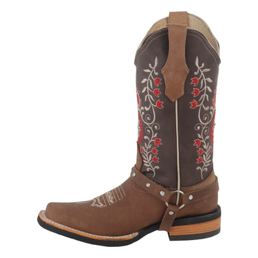 Bota Vaquera de Piel Fratello Color Tabaco Para Mujer 1115