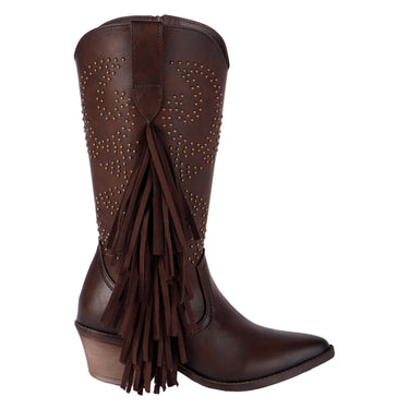 Bota Vaquera Con Flecos Maquech Color Moka Para Mujer 8025