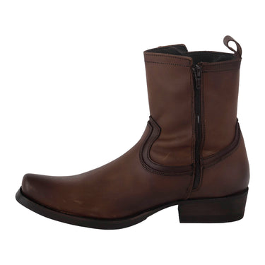 Botines Vaqueros en Piel Autentica Lisa Color Café para Hombre 20339