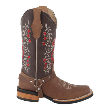 Bota Vaquera de Piel Fratello Color Tabaco Para Mujer 1115