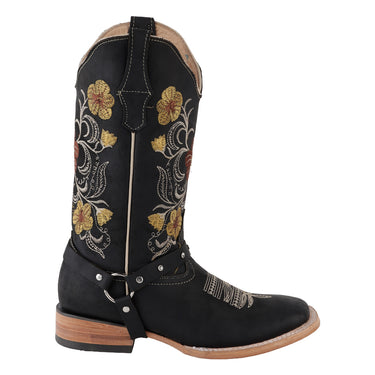 Bota Vaquera de Piel Fratello Color Negro Para Mujer 1110