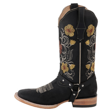 Bota Vaquera de Piel Fratello Color Negro Para Mujer 1110