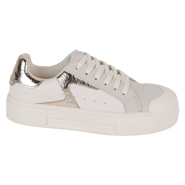 Tenis Urbanos De Suela Alta Fratello Color Latte En Combinación Con Oro Para Mujer 2515