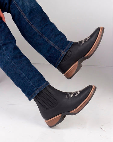 Botines Vaqueros de Piel Fratello Color Negro para Hombre 1100