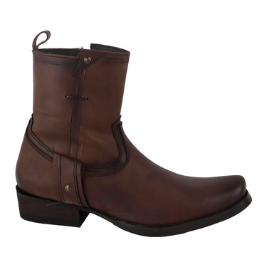 Botines Vaqueros en Piel Autentica Lisa Color Café para Hombre 20339