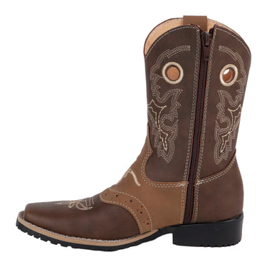 Botas Vaqueras Bordadas Fratello Color Café Para Niño 0577