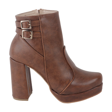 Botines Casuales de Tacón Cuadrado Alto Fratello Color Café para Mujer 0910