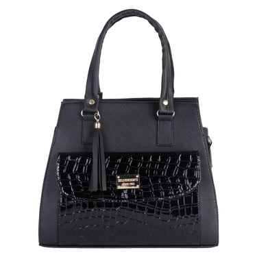 Bolso Tote Fratello Color Negro Para Mujer Isbela Croc Negro Texturizado Níquel