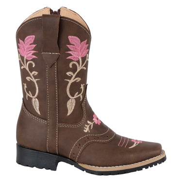 Botas Vaqueras Bordadas Color Café Fratello Para Niña 0590