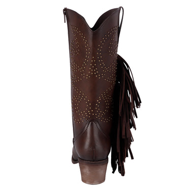 Bota Vaquera Con Flecos Maquech Color Moka Para Mujer 8025