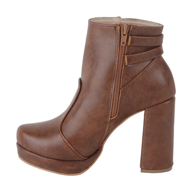 Botines Casuales de Tacón Cuadrado Alto Fratello Color Café para Mujer 0910