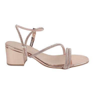 Zapatillas Abiertas Tacón Cuadrado Fratello Color Oro Rosado Para Mujer 0891
