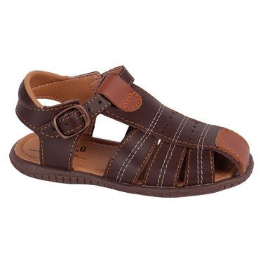 Sandalia de Piel con Ajuste de Hebilla Fratello Color Café para Niño 243024