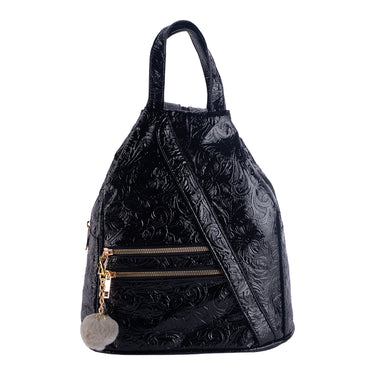 Mochilas Casuales en Piel Charol Texturizado Fratello Color Negro para Mujer MCH57-3465