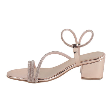 Zapatillas Abiertas Tacón Cuadrado Fratello Color Oro Rosado Para Mujer 0891