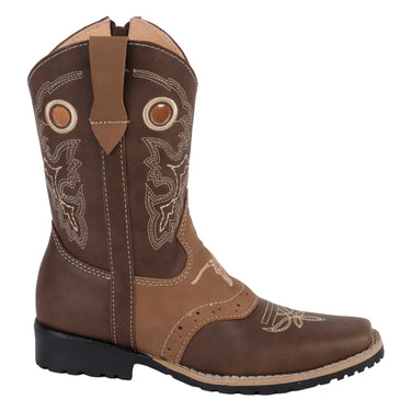 Botas Vaqueras Bordadas Fratello Color Café Para Niño 0577