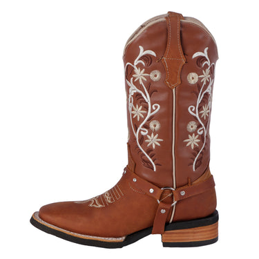 Bota Vaquera Fratello De Piel Color Miel Para Mujer 1011