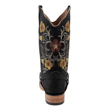 Bota Vaquera de Piel Fratello Color Negro Para Mujer 1110